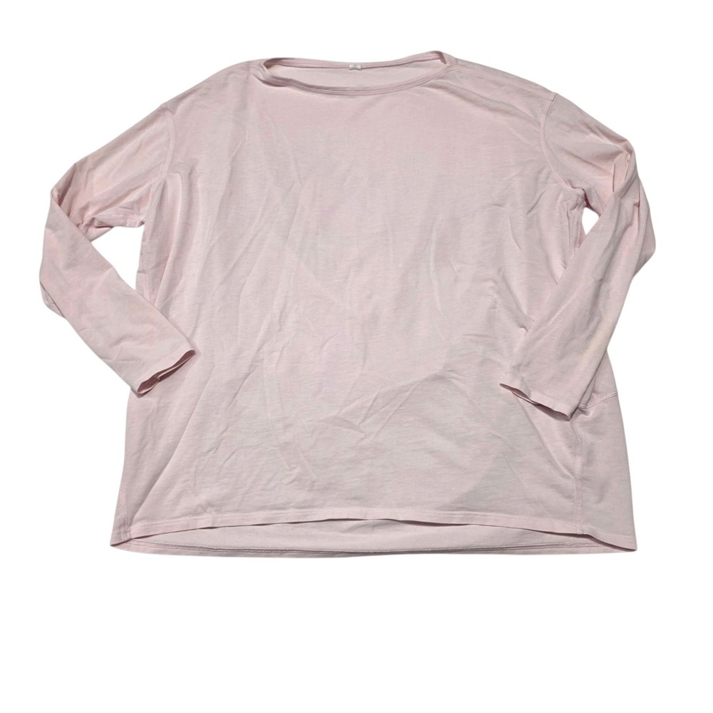 Lululemon Back In Action Long Sleeve Women Size 12 Pink Pima Cotton Scoop Neck